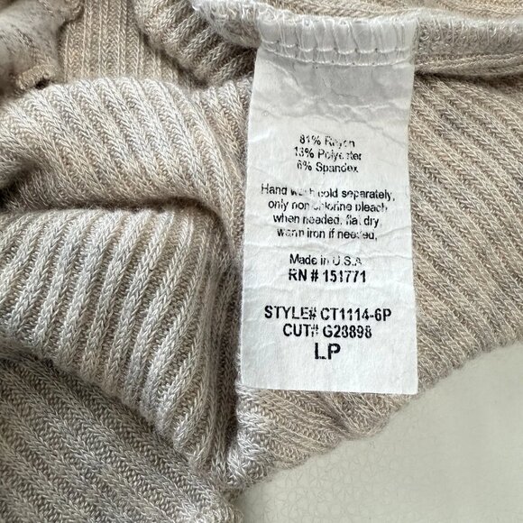Short Story Ribbed Sweater Size Large Petite Blush Ruffle Trim Stretchy Soft - Picture 7 of 7
